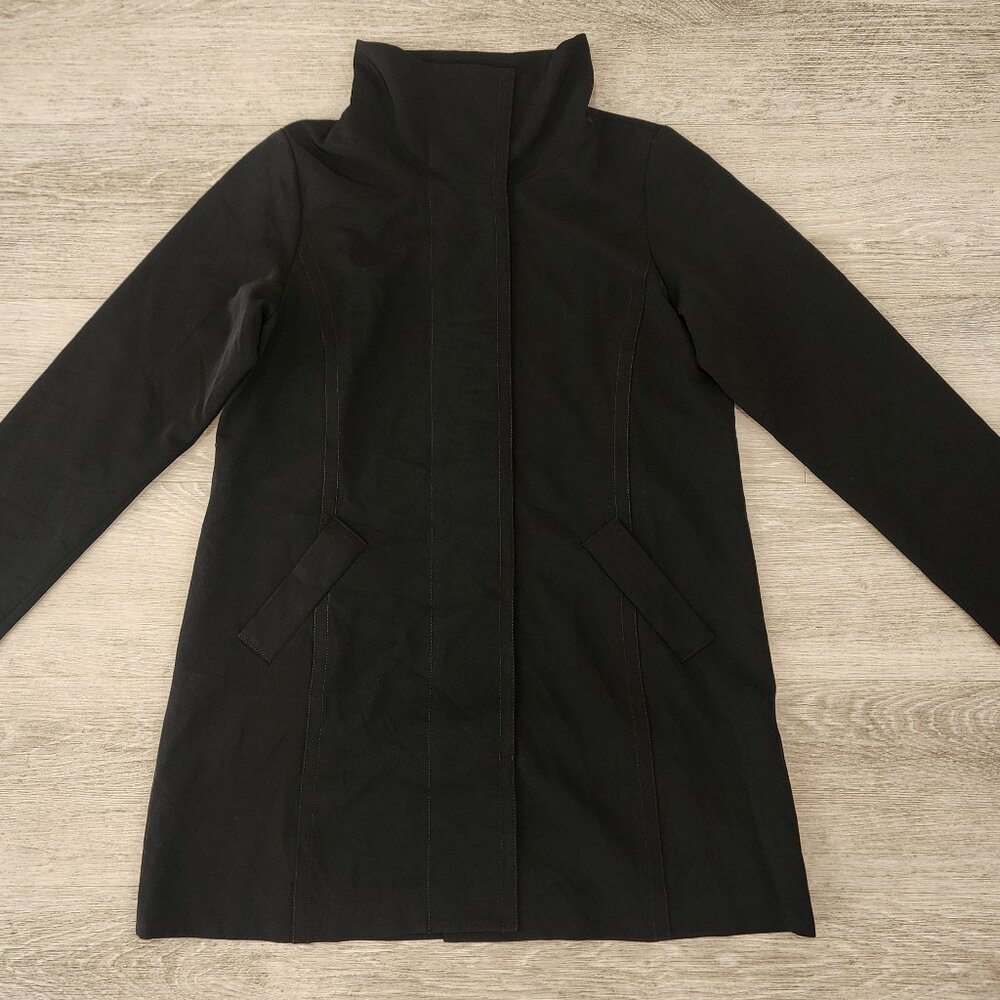 Eileen Fisher Petite Hidden Button Front Long Coat Jacket Black Women One Size